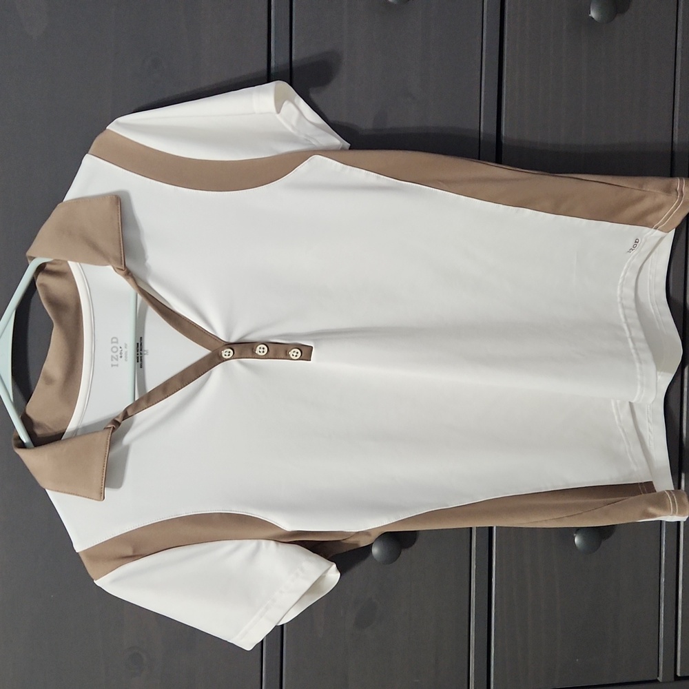 Izod White and Tan Golf Polo Shirt
